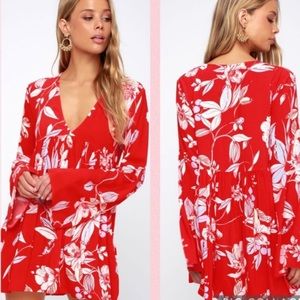 Free People Bella Red Floral Print Tunic / Mini Size S